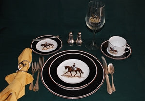 Dressage Horse Plates Black/Brown Rim 5-pc Place Setting - PoloWorld.net