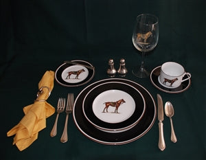 Polo Plates Black/Brown Rim - 5-pc Place Setting - Polo Horse - PoloWorld.net
