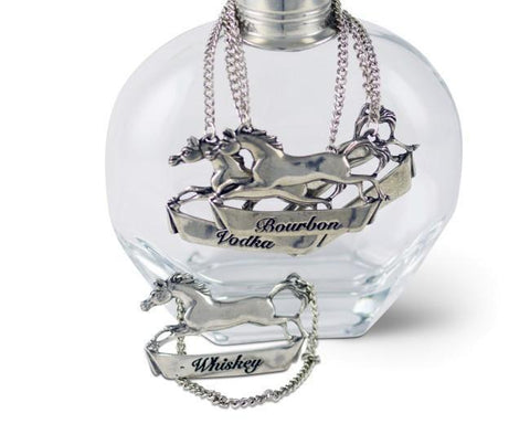 Vagabond House Pewter Galloping Steed Decanter Tags H135H